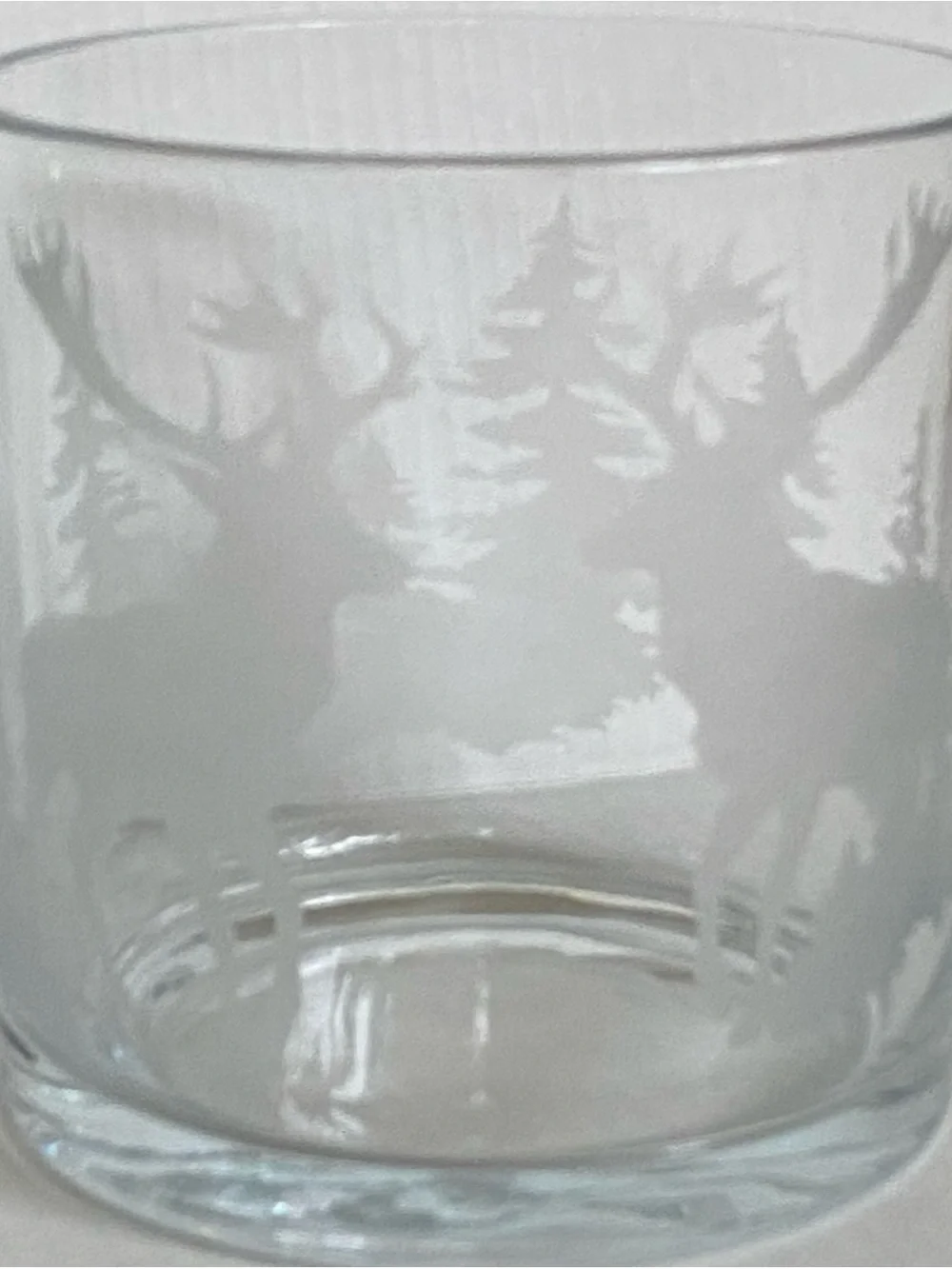 Etched Glass Cylinder Pillar Candle Holder 6” X 6” Vase Woodland Deer Tree EUC
